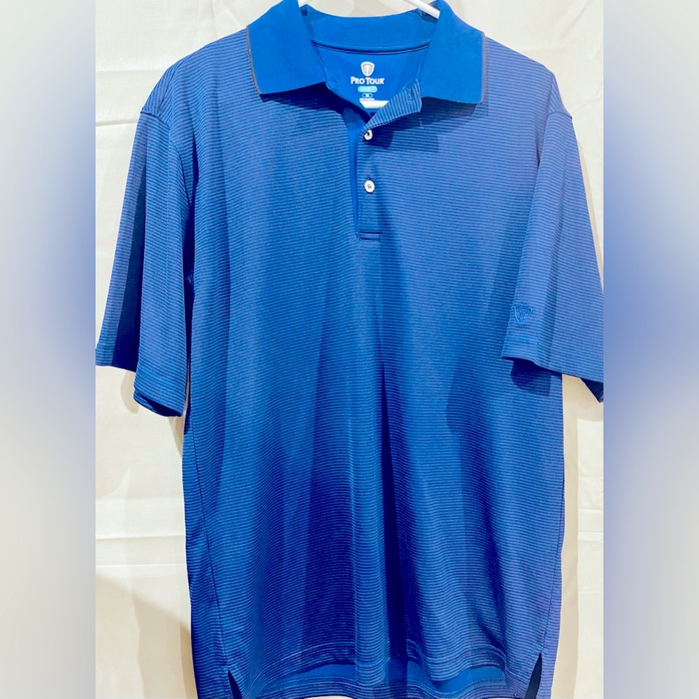 Men's Pro Tour Cool Play Navy Blue & Black Striped Golf Shirt
